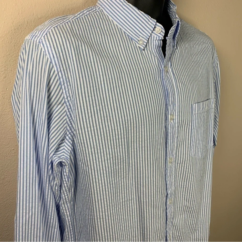 M NEW J Crew Men’s Blue White Striped Long Sleeve Button Down Shirt Medium